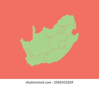 High Detailed Mint Coral Color Map of South Africa on Coral isolated background, Vector Illustration EPS 10