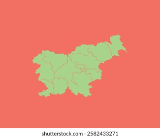 High Detailed Mint Coral Color Map of Slovenia on Coral isolated background, Vector Illustration EPS 10