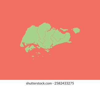 High Detailed Mint Coral Color Map of Singapore on Coral isolated background, Vector Illustration EPS 10