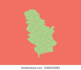 High Detailed Mint Coral Color Map of Serbia on Coral isolated background, Vector Illustration EPS 10