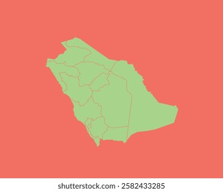 High Detailed Mint Coral Color Map of Saudi Arabia on Coral isolated background, Vector Illustration EPS 10