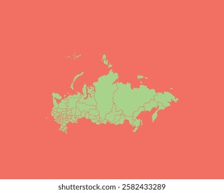 High Detailed Mint Coral Color Map of Russia on Coral isolated background, Vector Illustration EPS 10