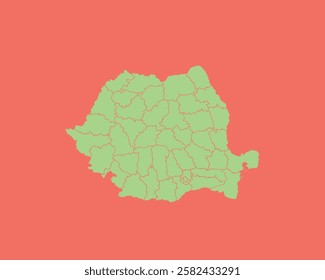 High Detailed Mint Coral Color Map of Romania on Coral isolated background, Vector Illustration EPS 10