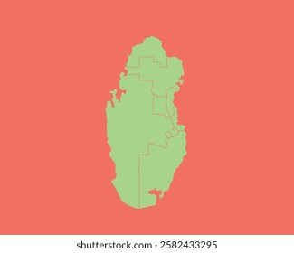 High Detailed Mint Coral Color Map of Qatar on Coral isolated background, Vector Illustration EPS 10