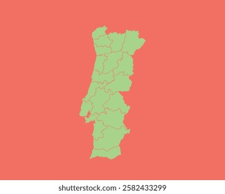 High Detailed Mint Coral Color Map of Portugal on Coral isolated background, Vector Illustration EPS 10