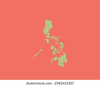 High Detailed Mint Coral Color Map of Philippines on Coral isolated background, Vector Illustration EPS 10