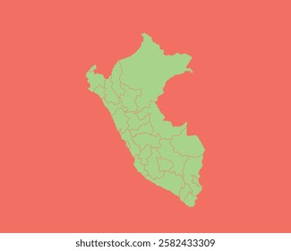 High Detailed Mint Coral Color Map of Peru on Coral isolated background, Vector Illustration EPS 10