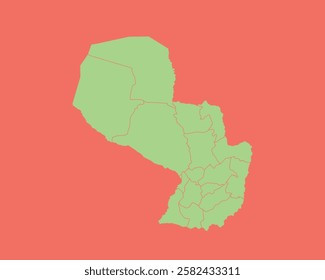 High Detailed Mint Coral Color Map of Paraguay on Coral isolated background, Vector Illustration EPS 10