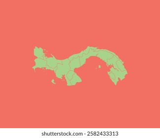 High Detailed Mint Coral Color Map of Panama on Coral isolated background, Vector Illustration EPS 10