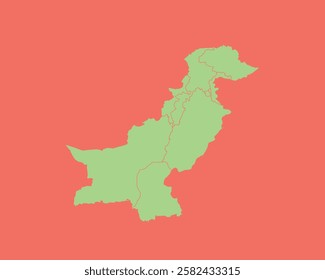 High Detailed Mint Coral Color Map of Pakistan on Coral isolated background, Vector Illustration EPS 10