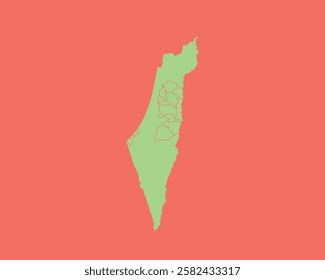 High Detailed Mint Coral Color Map of Palestine on Coral isolated background, Vector Illustration EPS 10