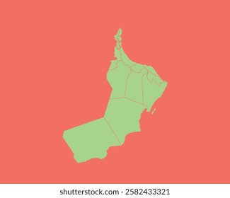 High Detailed Mint Coral Color Map of Oman on Coral isolated background, Vector Illustration EPS 10