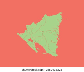 High Detailed Mint Coral Color Map of Nicaragua on Coral isolated background, Vector Illustration EPS 10