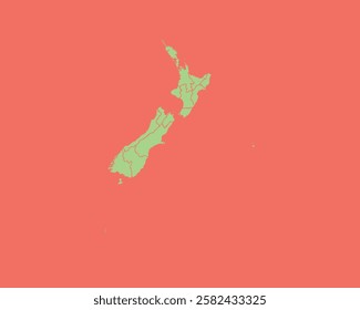 High Detailed Mint Coral Color Map of New Zealand on Coral isolated background, Vector Illustration EPS 10