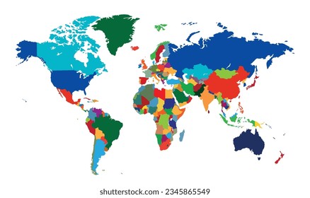 High Detailed Multicolor Vector World Map With All Country. Colorful Political Map of The World.