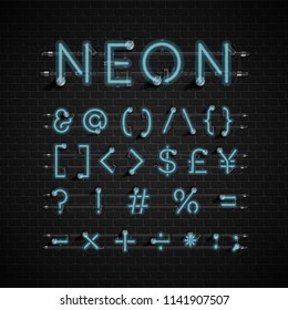 High detailed neon font set, vector illustration