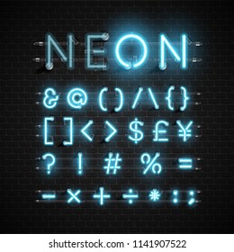 High detailed neon font set, vector illustration