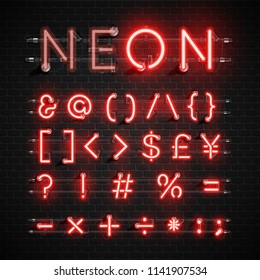 High detailed neon font set, vector illustration