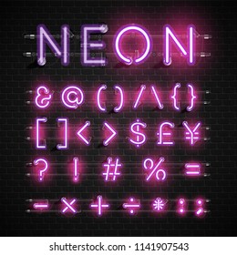 High detailed neon font set, vector illustration