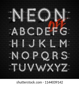 High detailed neon font set, vector illustration