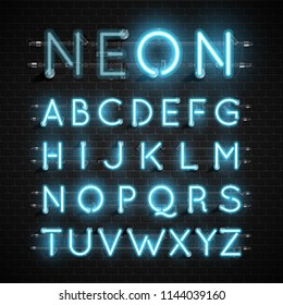 High detailed neon font set, vector illustration