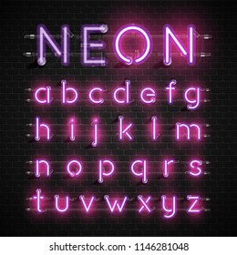 High detailed neon font set, vector illustration