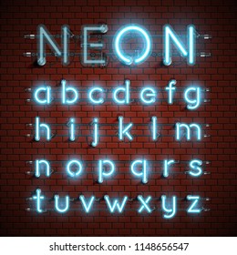High detailed neon font set, vector illustration