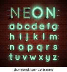 High detailed neon font set, vector illustration