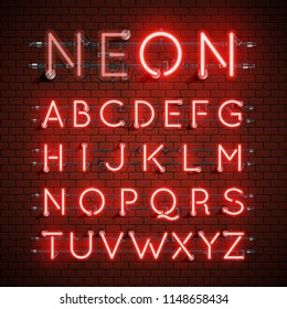 High detailed neon font set, vector illustration