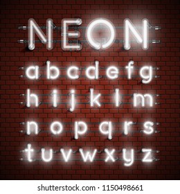 High detailed neon font set, vector illustration
