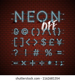 High detailed neon font set, vector illustration