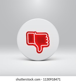 High detailed neon thumbs down on a disc, vector illustration