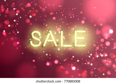 High detailed neon word with sparkling bokeh background, vector illustration