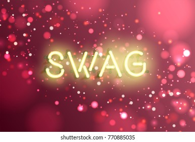 High detailed neon word with sparkling bokeh background, vector illustration
