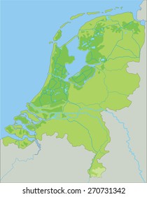 High detailed Netherlands physical map.