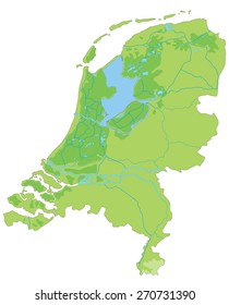 High detailed Netherlands physical map.