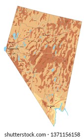 High detailed Nevada physical map with labeling.