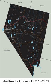 High detailed Nevada road map with labeling.