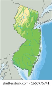 High detailed New Jersey physical map.