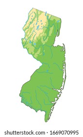 High detailed New Jersey physical map .