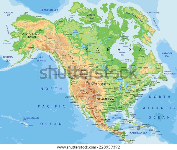 Detailed Physical Map Of North America 5978