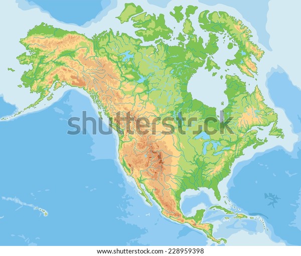 High Detailed North America Physical Map Stock Vector Royalty Free 228959398 0529