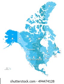 high detailed North America time zones map. All elements separated in detachable and labeled layers