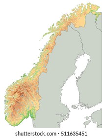 High detailed Norway physical map.
