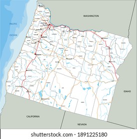High detailed Oregon road map with labeling.