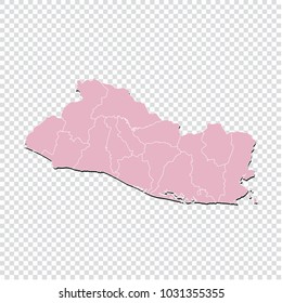 High detailed pastel color map of El Salvador. El Salvador map isolated on transparent background. Vector illustration eps 10.