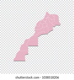 High detailed pastel color map of Morocco. Morocco map isolated on transparent background. Vector illustration eps 10.