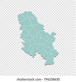 High detailed pastel color map of Serbia no kosovo. Serbia no kosovo map isolated on transparent background. Vector illustration eps 10.
