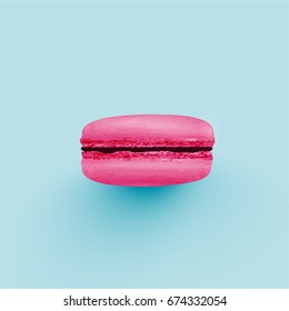 High detailed pink macaron on blue background, vector illustration