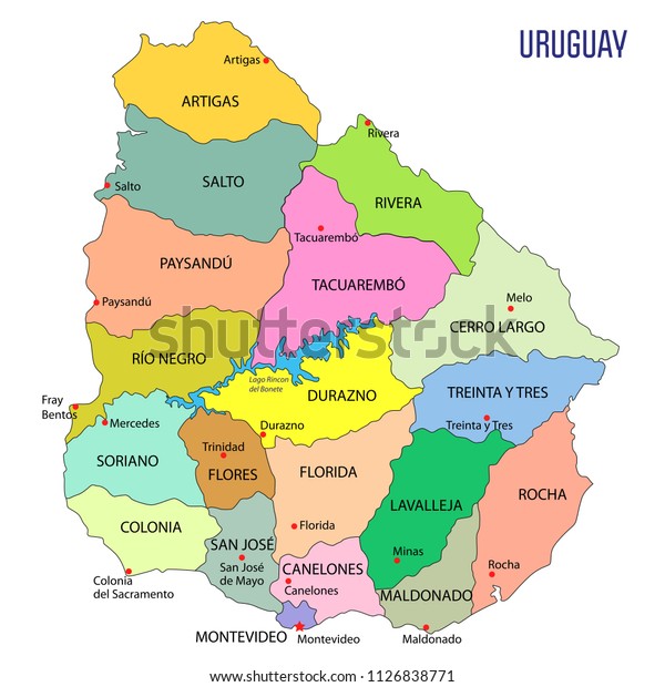 High Detailed Political Map Uruguay Regions Stock Vector (Royalty Free ...